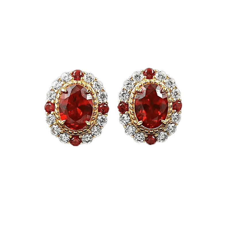 Ruby Stud Earrings Gold - Vintage Milgrain Ruby Halo Earrings