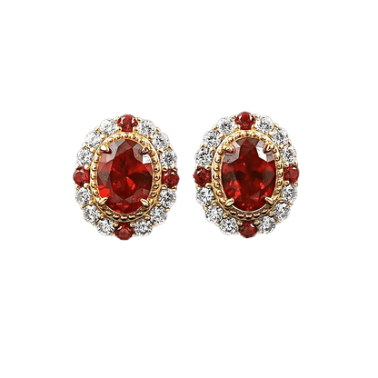 Ruby Stud Earrings Gold - Vintage Milgrain Ruby Halo Earrings