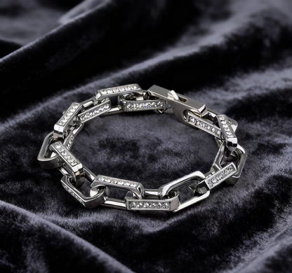 Men's Heavy 925 Silver Bracelet - Iced-Out Chunky Sterling Silver Bracelet (Solid S925)