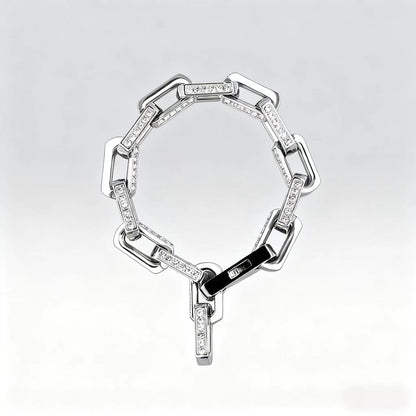 Men's Heavy 925 Silver Bracelet - Iced-Out Chunky Sterling Silver Bracelet (Solid S925)