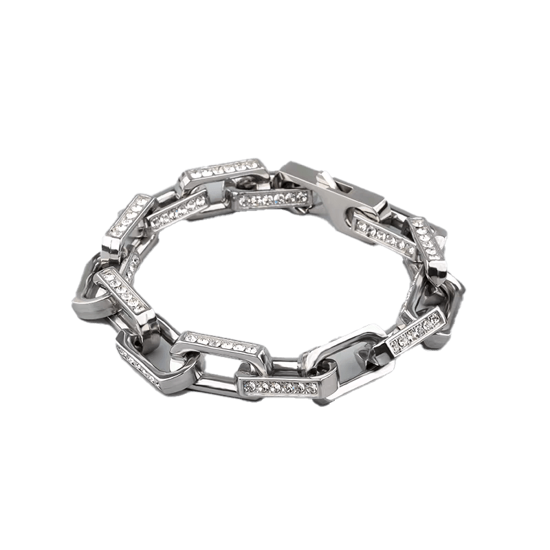 Men's Heavy 925 Silver Bracelet - Iced-Out Chunky Sterling Silver Bracelet (Solid S925)
