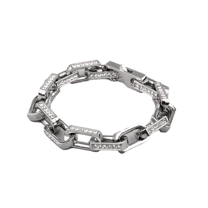 Men's Heavy 925 Silver Bracelet - Iced-Out Chunky Sterling Silver Bracelet (Solid S925)