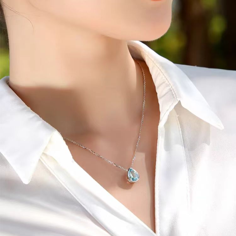 Pear - Cut Lab - Grown Spinel Pendant Necklace - 925 Sterling Silver (Bezel Setting) - BOCOS JEWELRY - bocosjewelry