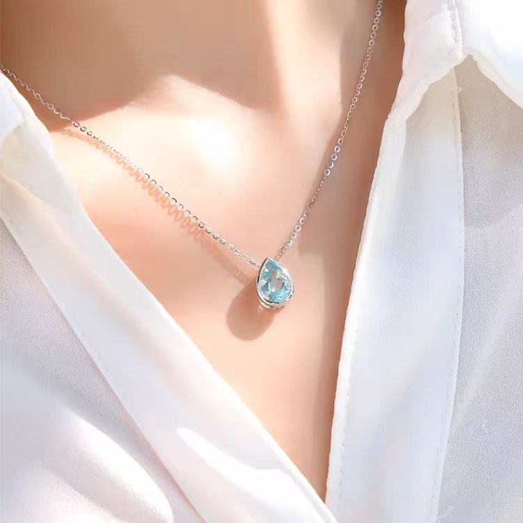 Pear - Cut Lab - Grown Spinel Pendant Necklace - 925 Sterling Silver (Bezel Setting) - BOCOS JEWELRY - bocosjewelry