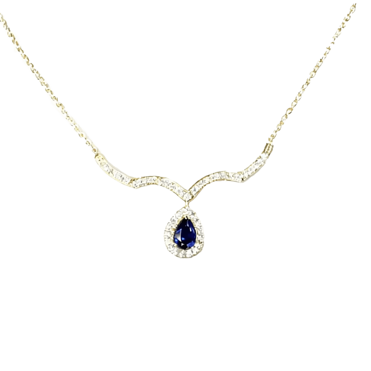 Gold Sapphire Necklace - Pear Shaped Sapphire Chevron Pendant
