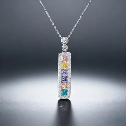Princess Cut Colored Gemstone Pendant Necklace - 925 Sterling Silver - BOCOS JEWELRY - bocosjewelry
