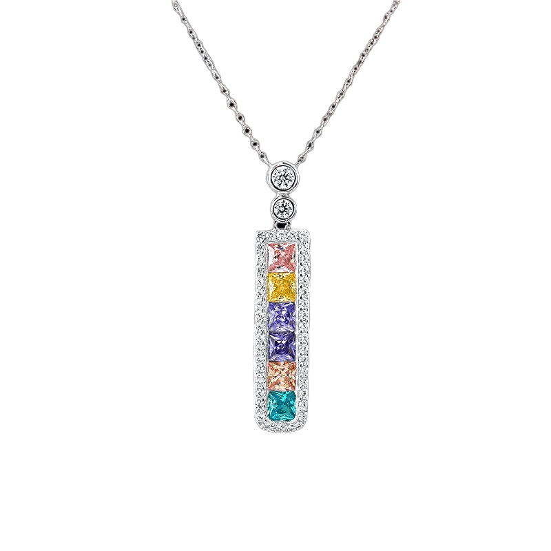 Princess Cut Colored Gemstone Pendant Necklace - 925 Sterling Silver - BOCOS JEWELRY - bocosjewelry