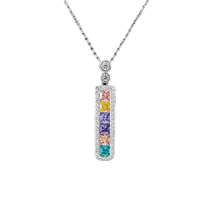 Princess Cut Colored Gemstone Pendant Necklace - 925 Sterling Silver - BOCOS JEWELRY - bocosjewelry