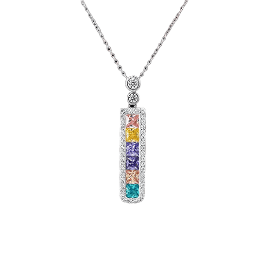 Princess Cut Colored Gemstone Pendant Necklace - 925 Sterling Silver - BOCOS JEWELRY - bocosjewelry