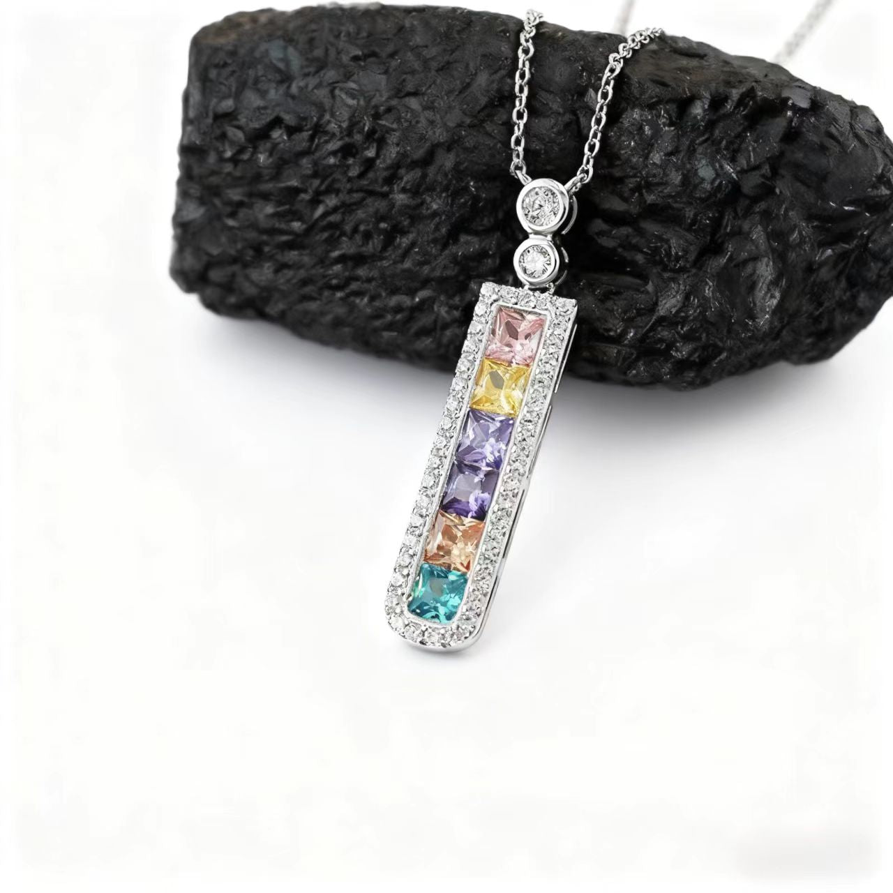 Princess Cut Colored Gemstone Pendant Necklace - 925 Sterling Silver - BOCOS JEWELRY - bocosjewelry