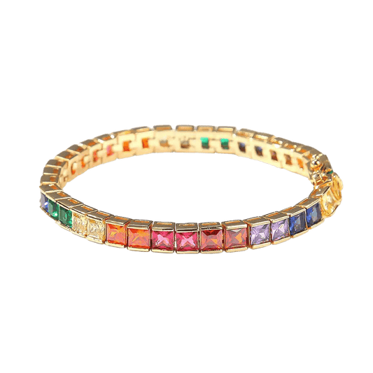 Princess Cut Rainbow Gemstone Tennis Bracelet - 18K Gold - BOCOS JEWELRY - bocosjewelry