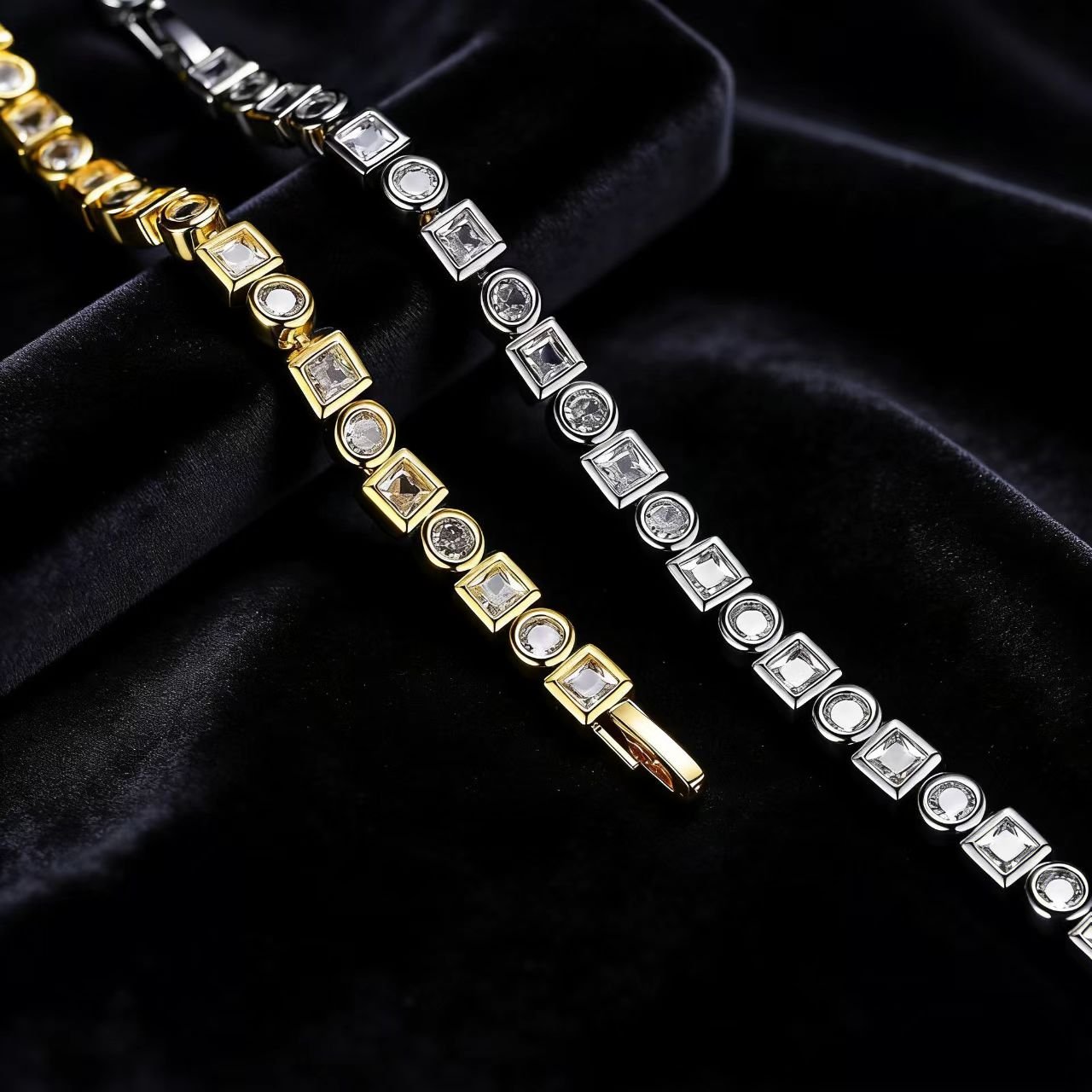 Round Princess Cut Moissanite Tennis Bracelet - 18K Gold Plated 925 Silver - BOCOS JEWELRY - bocosjewelry
