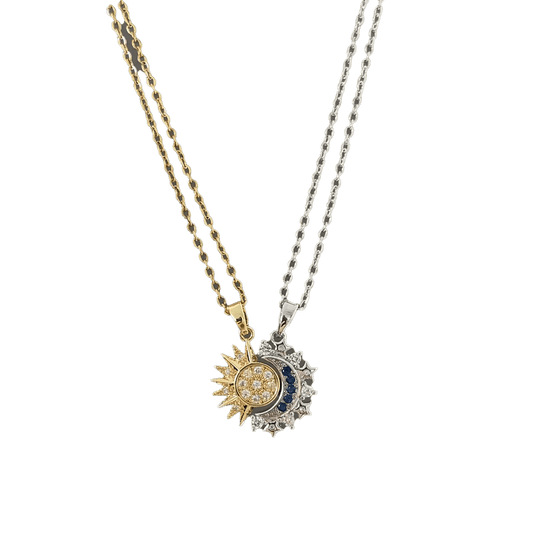 Sun & Moon Split Pendant Necklace Set - S925 Sterling Silver (Moissanite Inlaid) - BOCOS JEWELRY - bocosjewelry