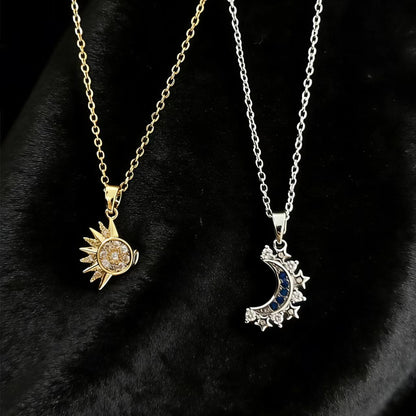 Sun & Moon Split Pendant Necklace Set - S925 Sterling Silver (Moissanite Inlaid) - BOCOS JEWELRY - bocosjewelry