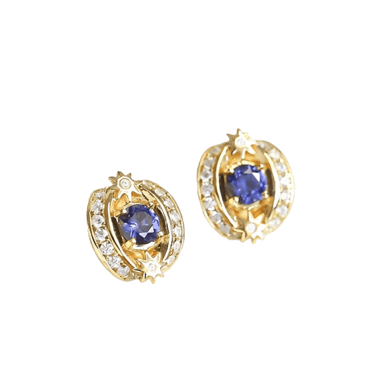 Vintage Star - Set Sapphire Stud Earrings - 18K Gold - BOCOS JEWELRY - bocosjewelry